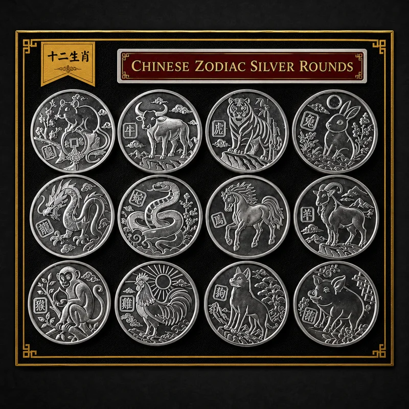 LunarGrams Set hand-stamped silver coin
