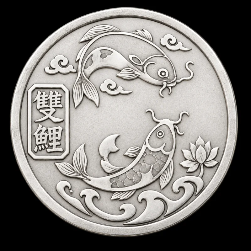 Twin Koi Harmony hand-stamped silver coin