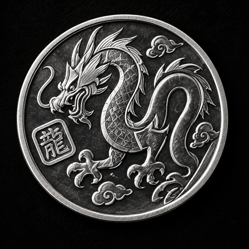 DRAGON 1/10 OZ hand-stamped silver coin
