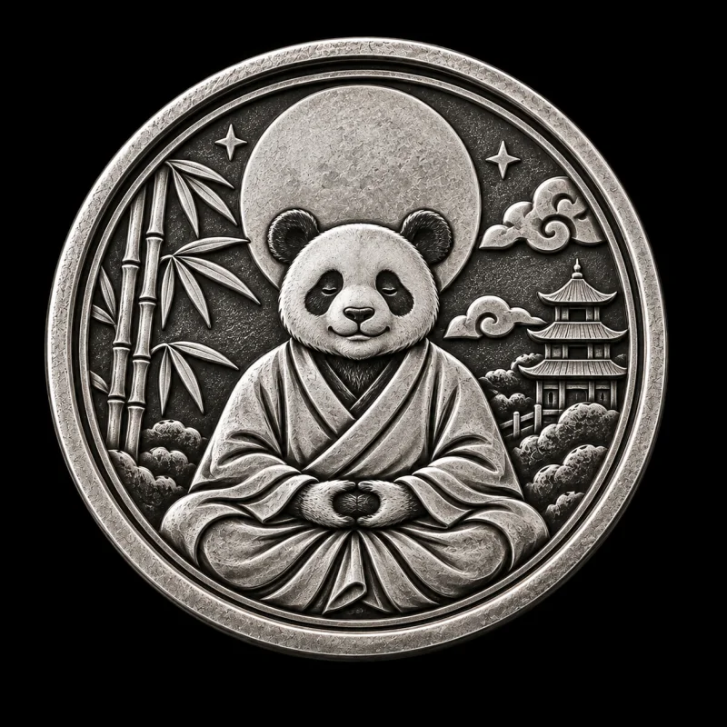 Panda Sage hand-stamped silver coin