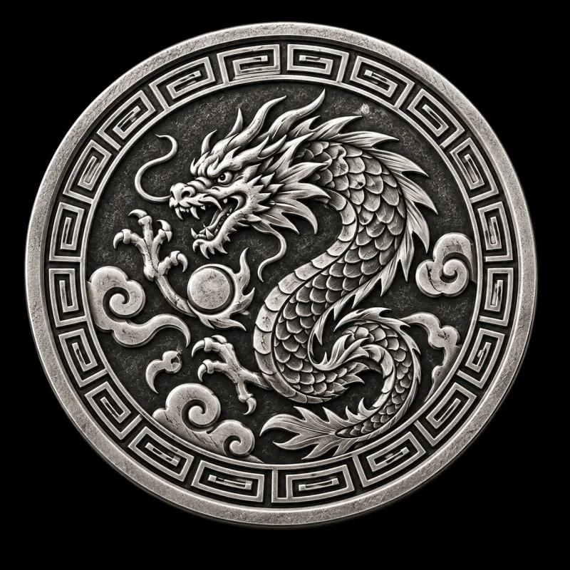 Celestial Dragon hand-stamped silver coin